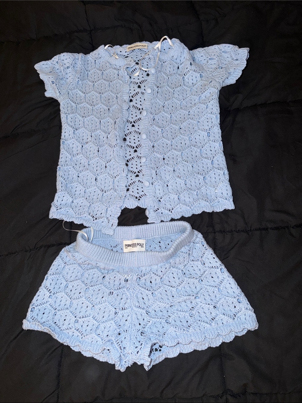 Princess Polly Light Blue Crochet Two-Piece Set size 0/xs